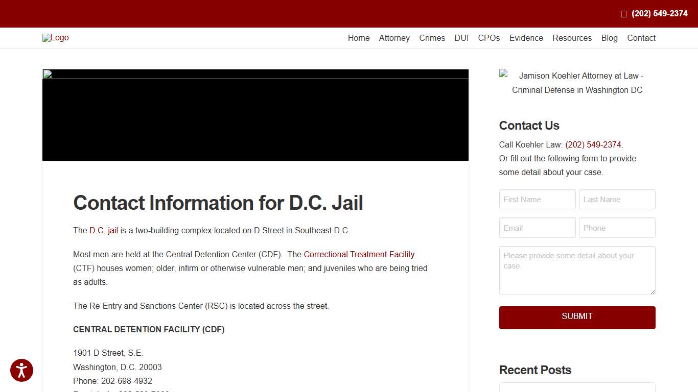 Contact information for D.C. jail | Koehler Law